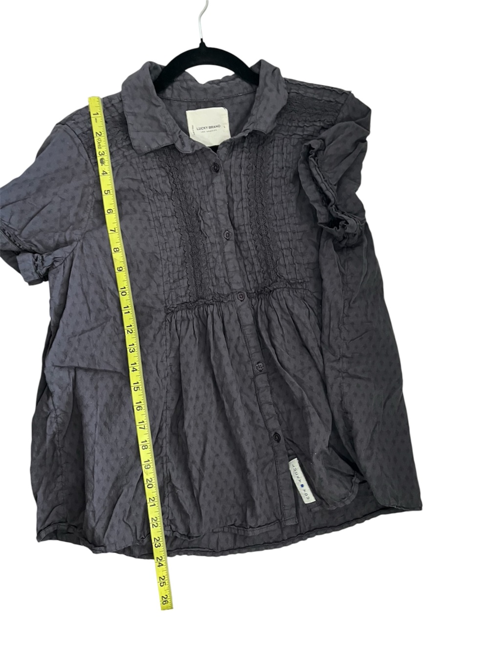 Lucky Brand Lot of 2 Blouses Tops Dark Grey Baby Doll Olive Button Up Large - Picture 5 of 10